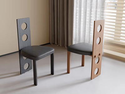 Modern Dining Chairs With Round Hole Backrest In Black And Brown For Minimalist Interior 3d model