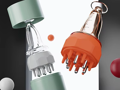 Green and Orange Facial Massage Tools with Metal Tips for Skincare Routine 3d model