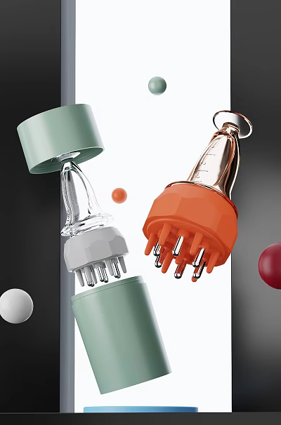 Green and Orange Facial Massage Tools with Metal Tips for Skincare Routine 3d model