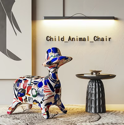 Colorful Child Animal Shaped Stool Design For Kids Room Interior Decor 3d model