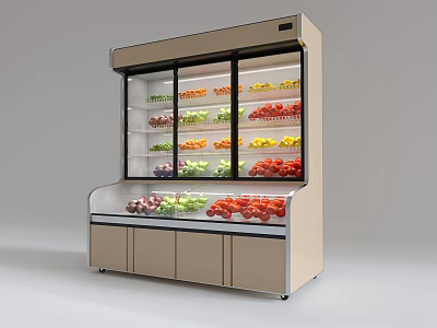 Cafeteria Fresh Food Display Cabinet with Neatly Arranged Assorted Fruits and Vegetables 3d model