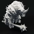 Mythical Horned Muscular Creature Warrior With Spiked Armor And Club Weapon