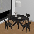 Middle Ancient Round Dining Table and Chair Solid Wood Dining Chair Solid Wood Round Table Black Dining Table and Chair Skirt Chandelier 3d model