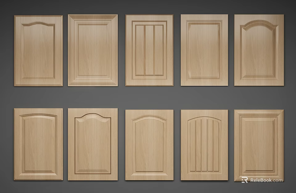 Wooden Cabinet Doors with Various Styles Arranged in Two Rows 3d model 