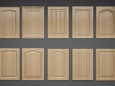 Wooden Cabinet Doors with Various Styles Arranged in Two Rows 3d model