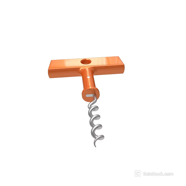 Orange T Handle Corkscrew Tool With Metal Spiral For Wine Bottles 3d model 