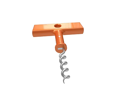 Orange T Handle Corkscrew Tool With Metal Spiral For Wine Bottles 3d model