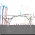 Modern Metal Pergola With Curved Frame Design In Outdoor Space And Sky Background