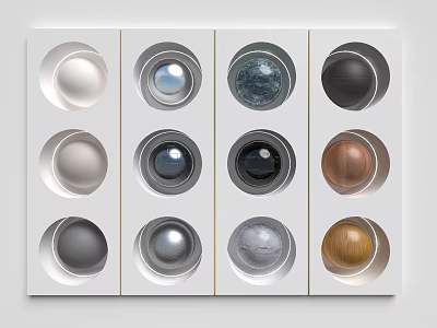 Bed Accent Wall With Various Circular Decor Samples 3d model