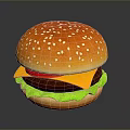 Delicious Hamburger With Sesame Seed Bun Fresh Lettuce Ripe Tomato Melty Cheese And Juicy Patty