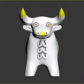 White Bull Shaped Decorative Furniture With Yellow Horns And Colorful Striped Patterns