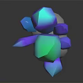 Iridescent Polyhedral Crystal Structure With White Base Pedestal And Black Background Reflection
