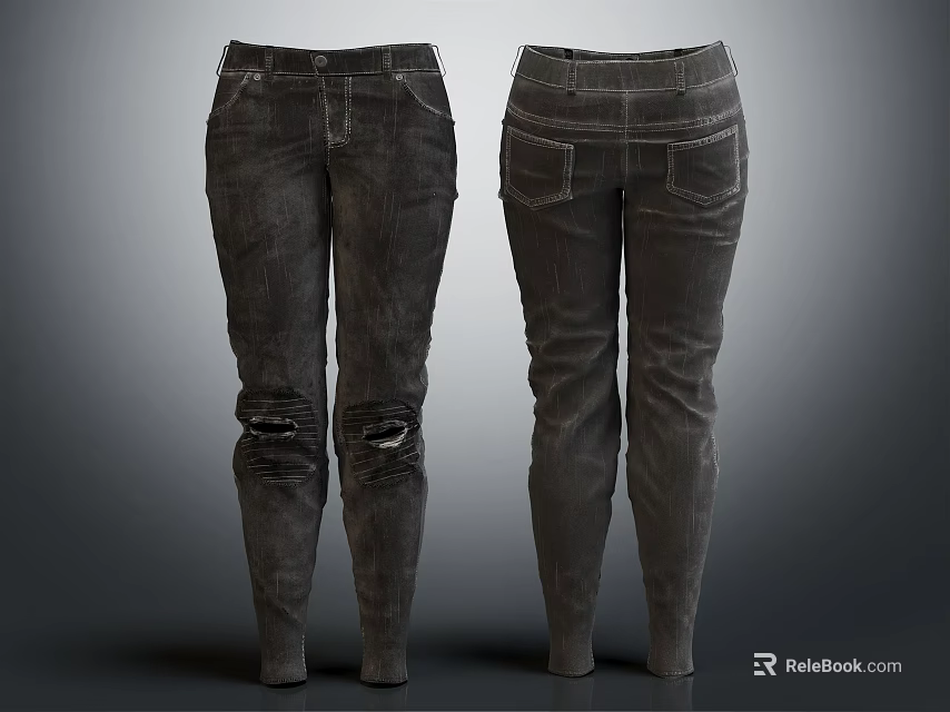Distressed Slim Fit Jeans With Side Pockets And Classic Design 3d model 