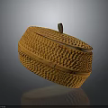 Yellow Woven Storage Box With Lid And Wooden Handle For Home Organization