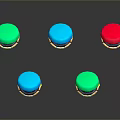 Colorful Recycling Bins With Green Blue Red Lids And Recycle Symbols On Wooden Bodies