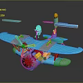 Colorful Toy Airplane Model With Pilot Figure On Blue Wings