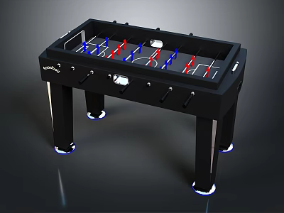 Modern Black Foosball Table Design With Red Blue Players And Stable Legs 3d model