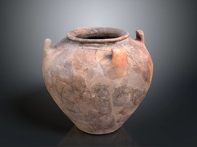 Ancient Cracked Clay Pot With Handles And Textured Surface For Daily Household Use 3d model