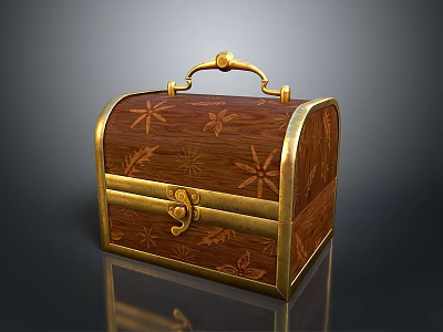 Vintage Decorative Wooden Storage Box With Golden Handle Lock And Intricate Patterns 3d model