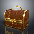 Vintage Decorative Wooden Storage Box With Golden Handle Lock And Intricate Patterns