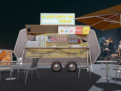 Modern Donut Food Truck With String Lights Display Window And Outdoor Seating 3d model