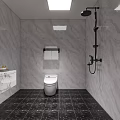 Hotel Corridor With Beige Walls Black Door Frames Geometric Patterned Carpet And Recessed Ceiling Lights