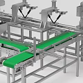 Automated Industrial Conveyor System With Green Belts And Metal Frame Structure