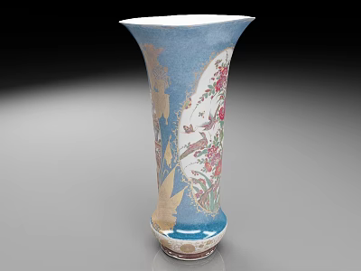 Blue And White Decorative Vase With Floral Patterns And Flared Rim 3d model