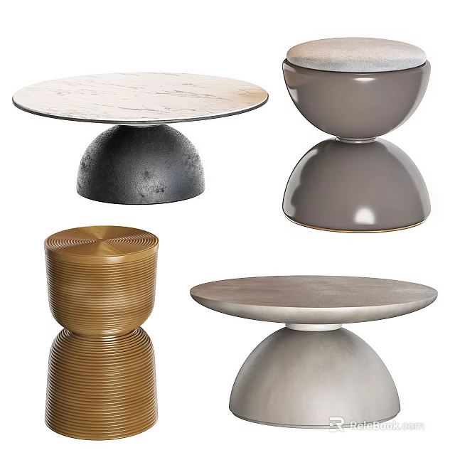 Modern Coffee Tables With Unique Base Designs Round Tops And Textured Surfaces 3d model 