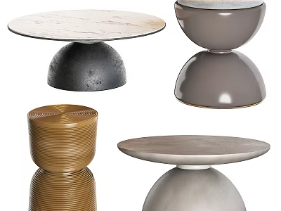 Modern Coffee Tables With Unique Base Designs Round Tops And Textured Surfaces 3d model