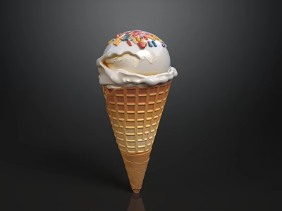 Delicious Ice Cream Cone with Whipped Cream and Colorful Sprinkles on Top 3d model