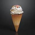 Delicious Ice Cream Cone with Whipped Cream and Colorful Sprinkles on Top