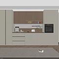 Modern Kitchen Sideboard With White And Wooden Cabinets Drawers And Decorations