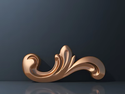 Golden Intricate Carved Metal Decoration With Curved Floral Patterns Design 3d model