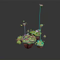 Lush Natural Floating Islands With Green Grass And Blue Structural Supports