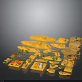 Desert Terrain Model With Yellow Sand Formations Rocks And Small Vegetation 3d model
