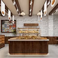 Cozy Bakery Interior With Brick Walls Display Cases And Bread Signs
