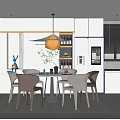 Bright Modern Dining Room With Round Table Brown Beige Chairs Pendant Light And White Cabinets