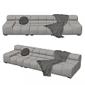 Modern Beige Velvet Sectional Sofa With Round Throw Pillows And Knitted Blanket