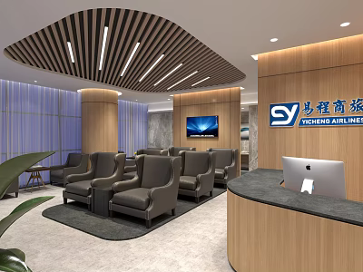 Modern Lounge Area Interior With Wooden Decor Comfortable Seating TV Screen And Green Plants 3d model