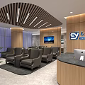 Modern Lounge Area Interior With Wooden Decor Comfortable Seating TV Screen And Green Plants