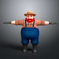Human Farmer Character Wearing Straw Hat Red Beard Blue Overalls And Black Boots 3d model