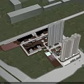 Residential Landscape With Tall Buildings Lush Greenery Garden Pavilion And Walkways