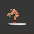 Muscular Man Figure With Red Boots And Yellow Wristbands On White Circular Base