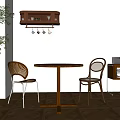 Round Wooden Dining Table Set With Designer Chairs Wall Mounted Glass Cabinet And Green Plant