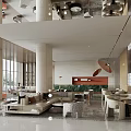 Modern Sales Office Interior With Spacious Lounge Sofas Tables Greenery And Pendant Lights