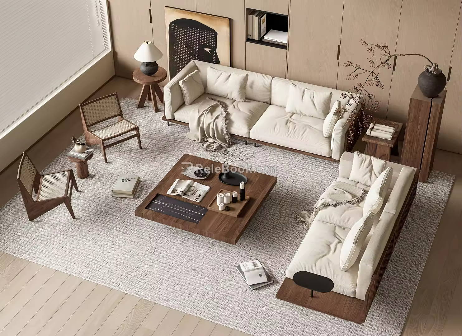 Quiet Middle Ancient Sofa Tea Table Combination 3d model