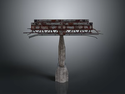 Rusty Metal Elevated Structure With Multi Layered Platform And Stone Pillar 3d model