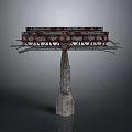 Rusty Metal Elevated Structure With Multi Layered Platform And Stone Pillar