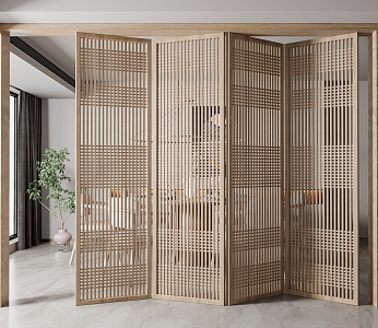 Japanese Style Screen Solid Wood Folding Door 3d model